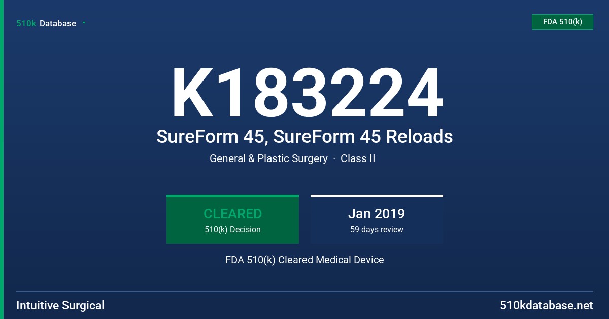 K183224 SureForm 45, SureForm 45 Reloads FDA 510(k) Cleared Medical Device