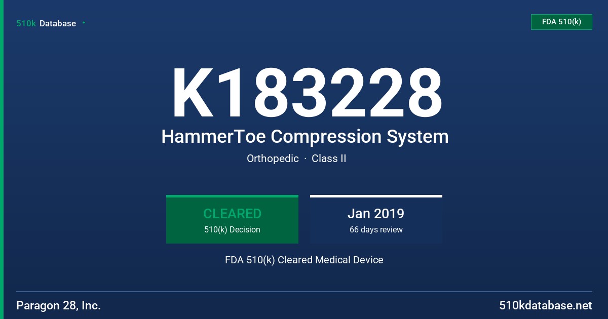 K183228 HammerToe Compression System FDA 510(k) Cleared Medical Device