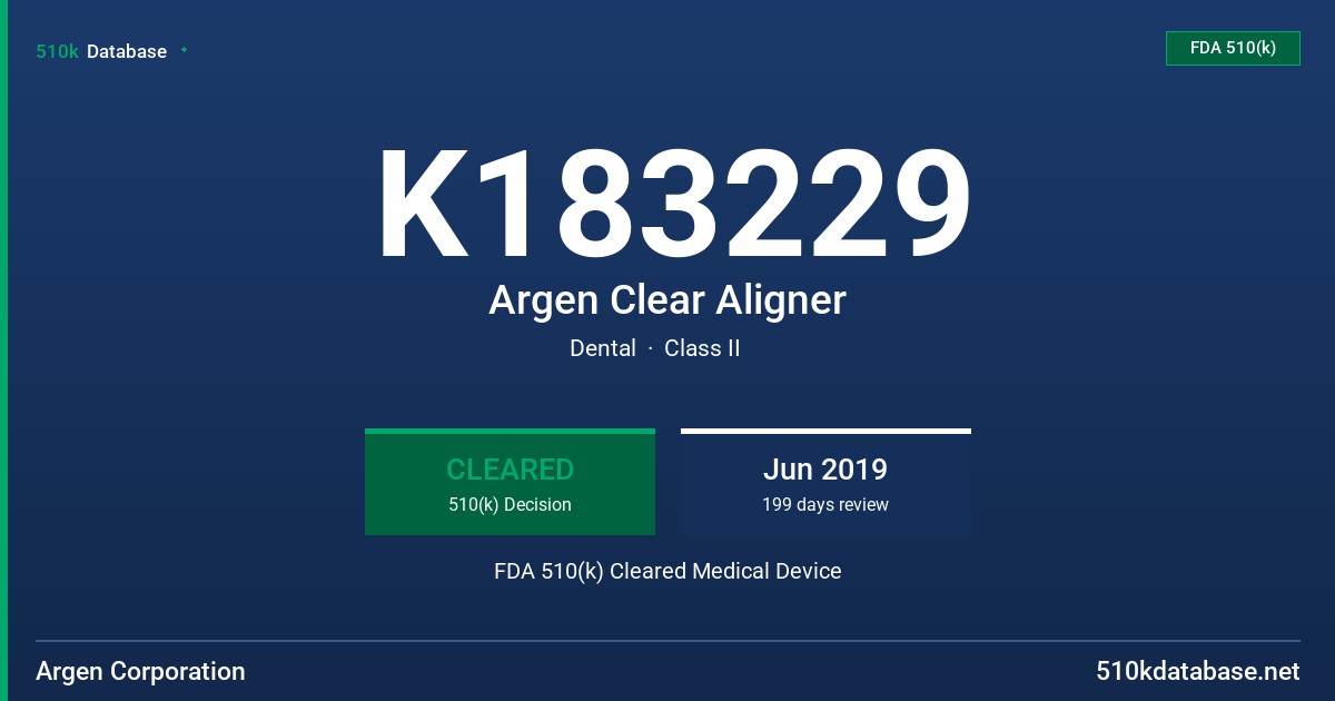 K183229 Argen Clear Aligner FDA 510(k) Cleared Medical Device