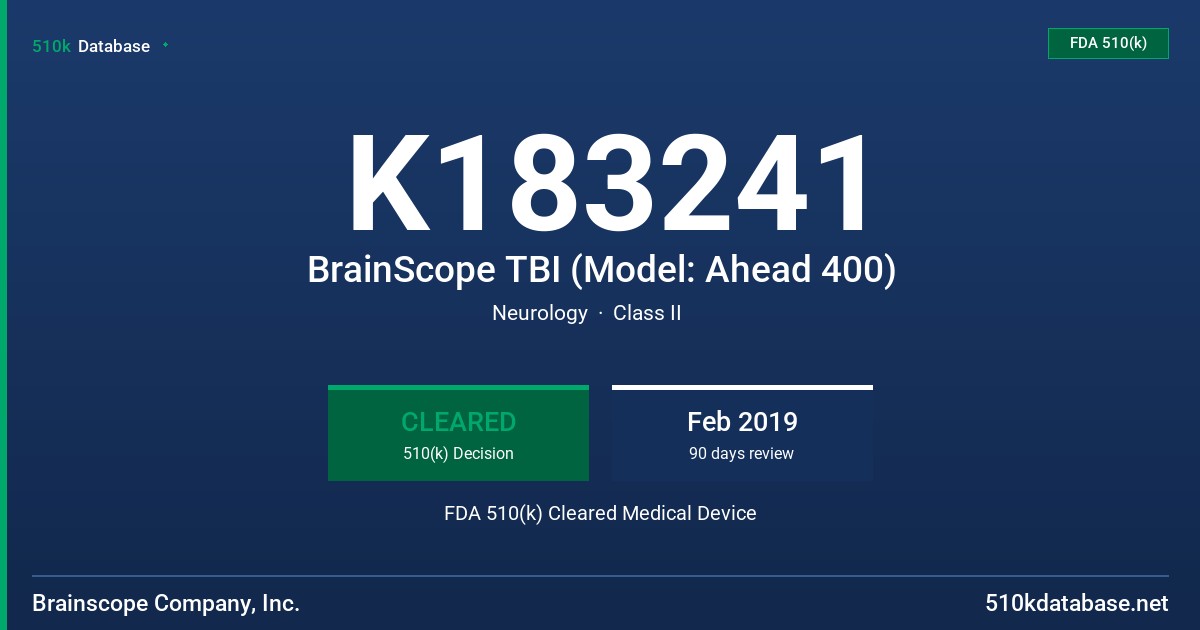 K183241 BrainScope TBI (Model: Ahead 400) FDA 510(k) Cleared Medical Device