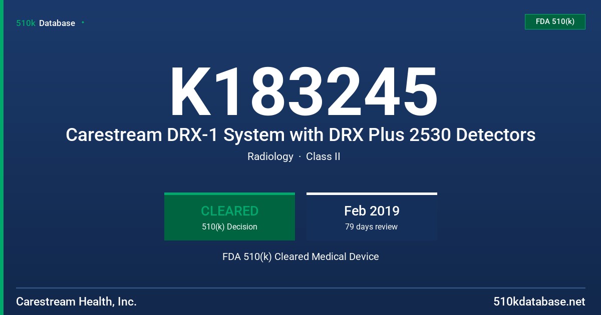 K183245 Carestream DRX-1 System with DRX Plus 2530 Detectors FDA 510(k) Cleared Medical Device