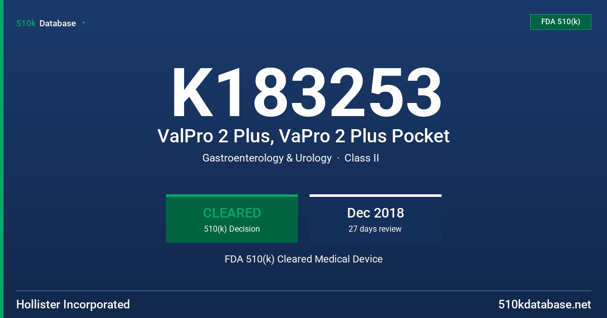 K183253 ValPro 2 Plus, VaPro 2 Plus Pocket FDA 510(k) Cleared Medical Device