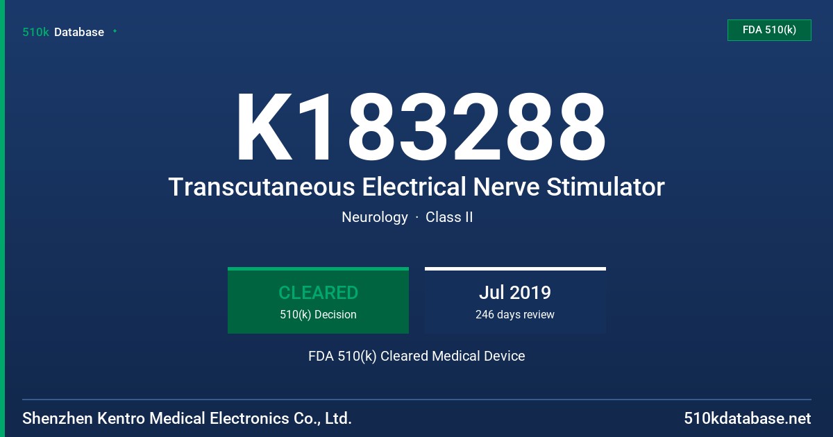 K183288 Transcutaneous Electrical Nerve Stimulator FDA 510(k) Cleared Medical Device