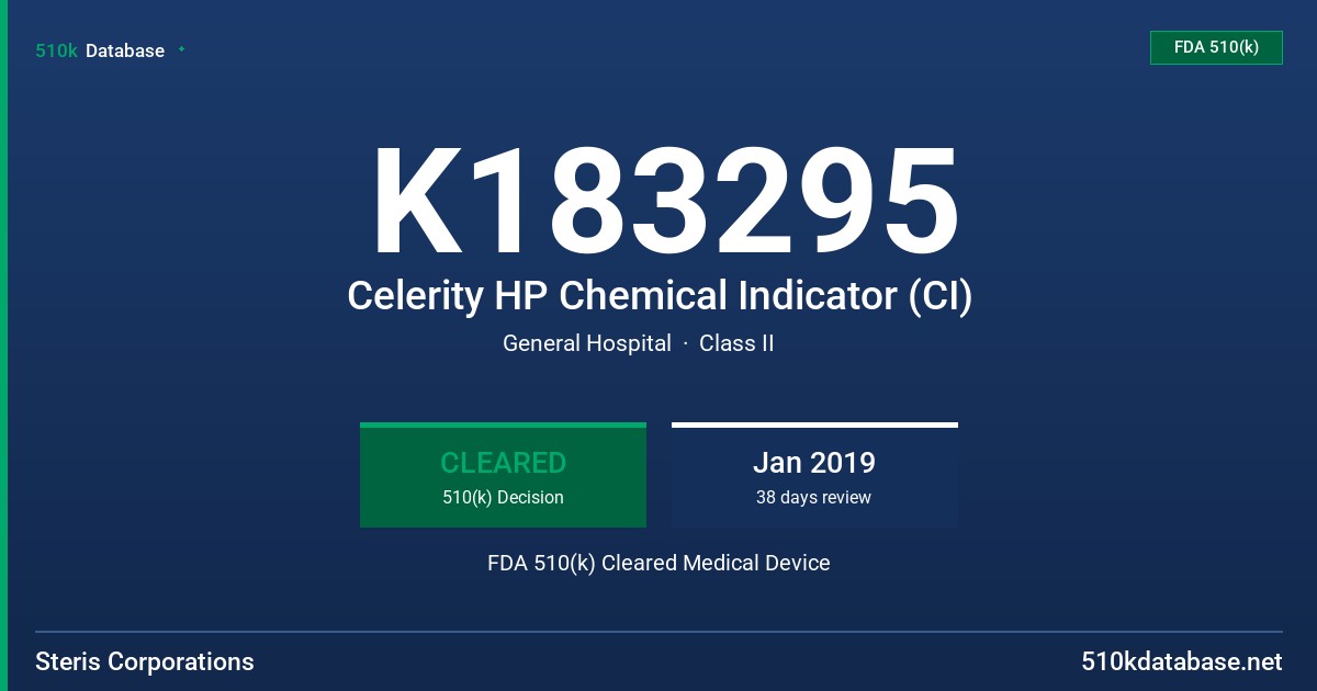 K183295 Celerity HP Chemical Indicator (CI) FDA 510(k) Cleared Medical Device