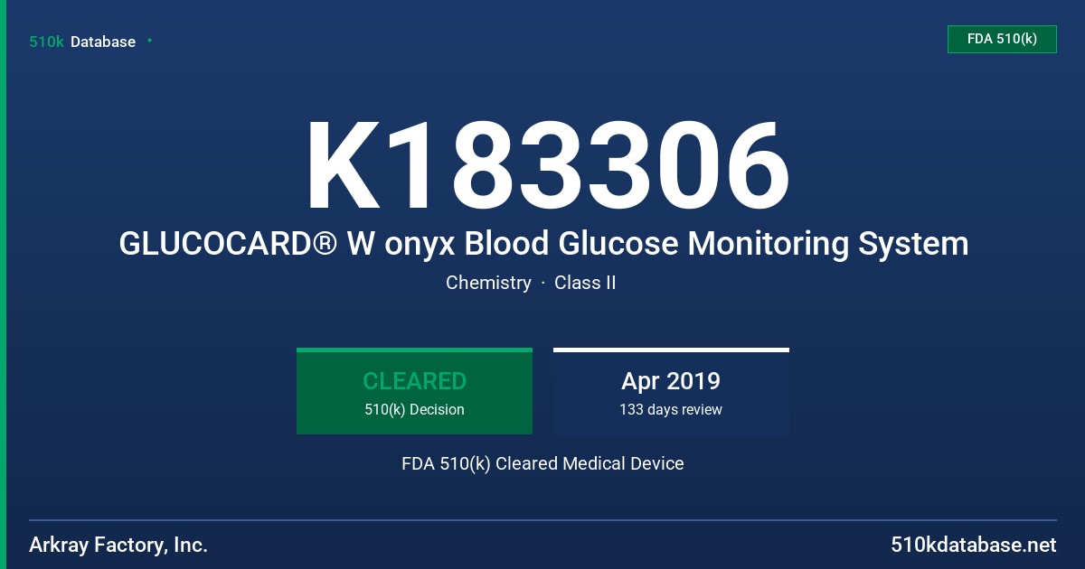 K183306 GLUCOCARD® W onyx Blood Glucose Monitoring System FDA 510(k) Cleared Medical Device