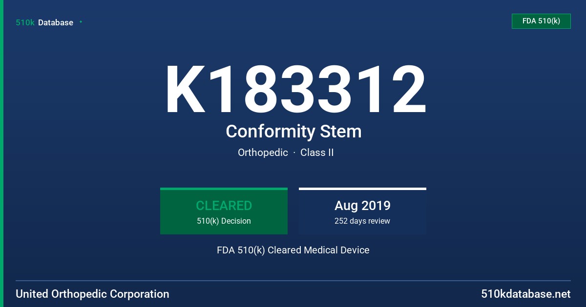 K183312 Conformity Stem FDA 510(k) Cleared Medical Device
