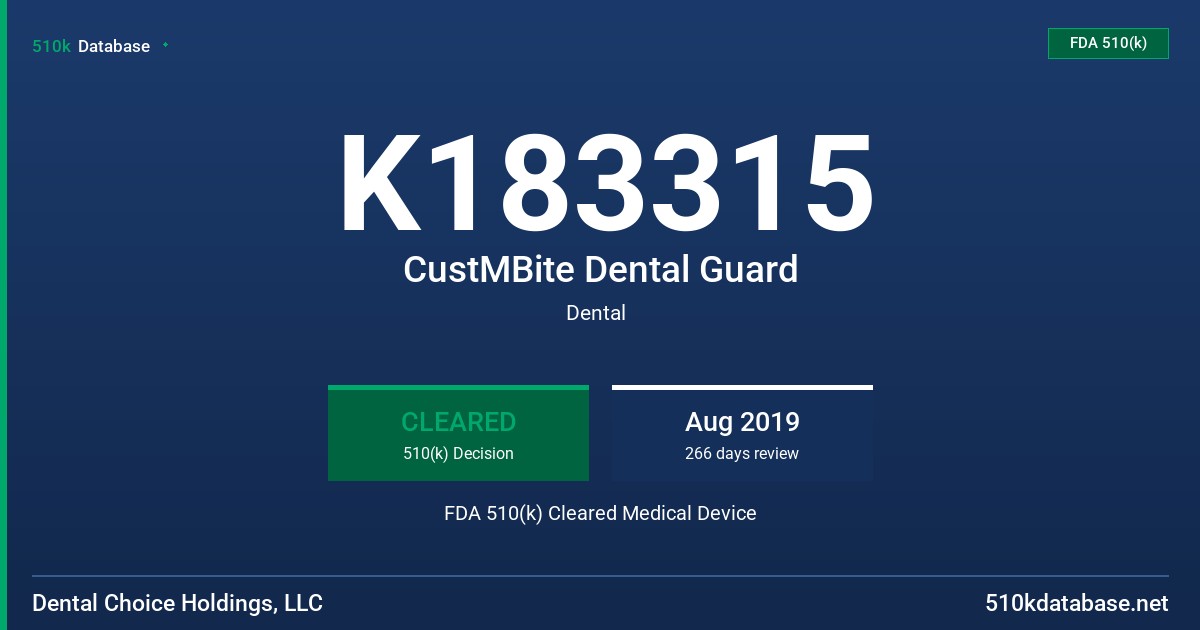 K183315 CustMBite Dental Guard FDA 510(k) Cleared Medical Device