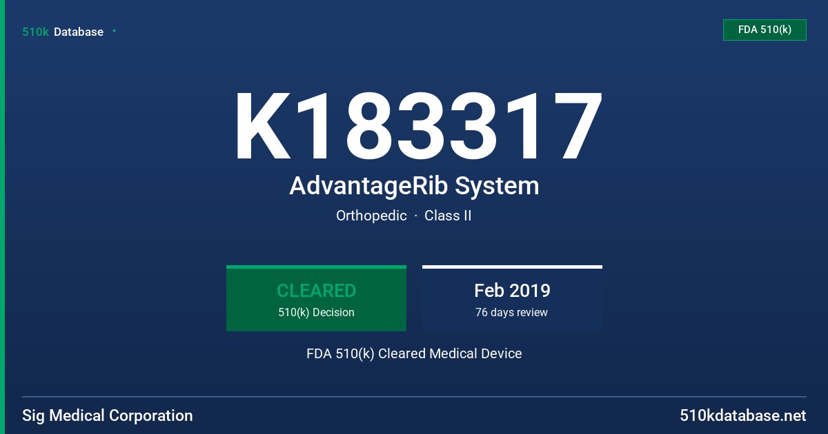 K183317 AdvantageRib System FDA 510(k) Cleared Medical Device