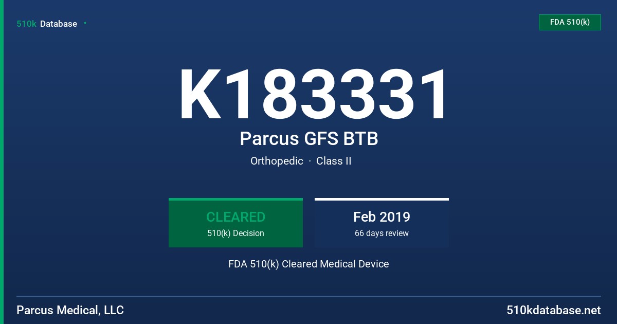 K183331 Parcus GFS BTB FDA 510(k) Cleared Medical Device