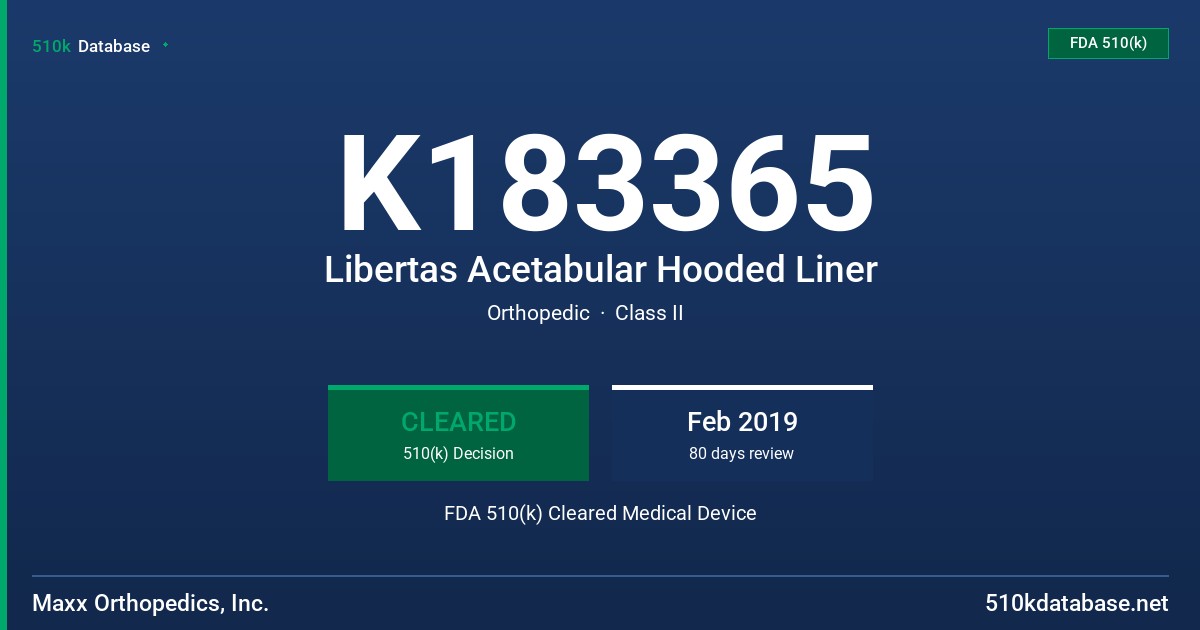 K183365 Libertas Acetabular Hooded Liner FDA 510(k) Cleared Medical Device