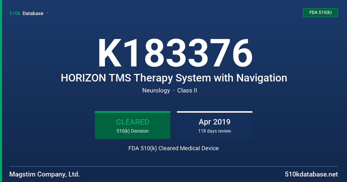 K183376 HORIZON TMS Therapy System with Navigation FDA 510(k) Cleared Medical Device