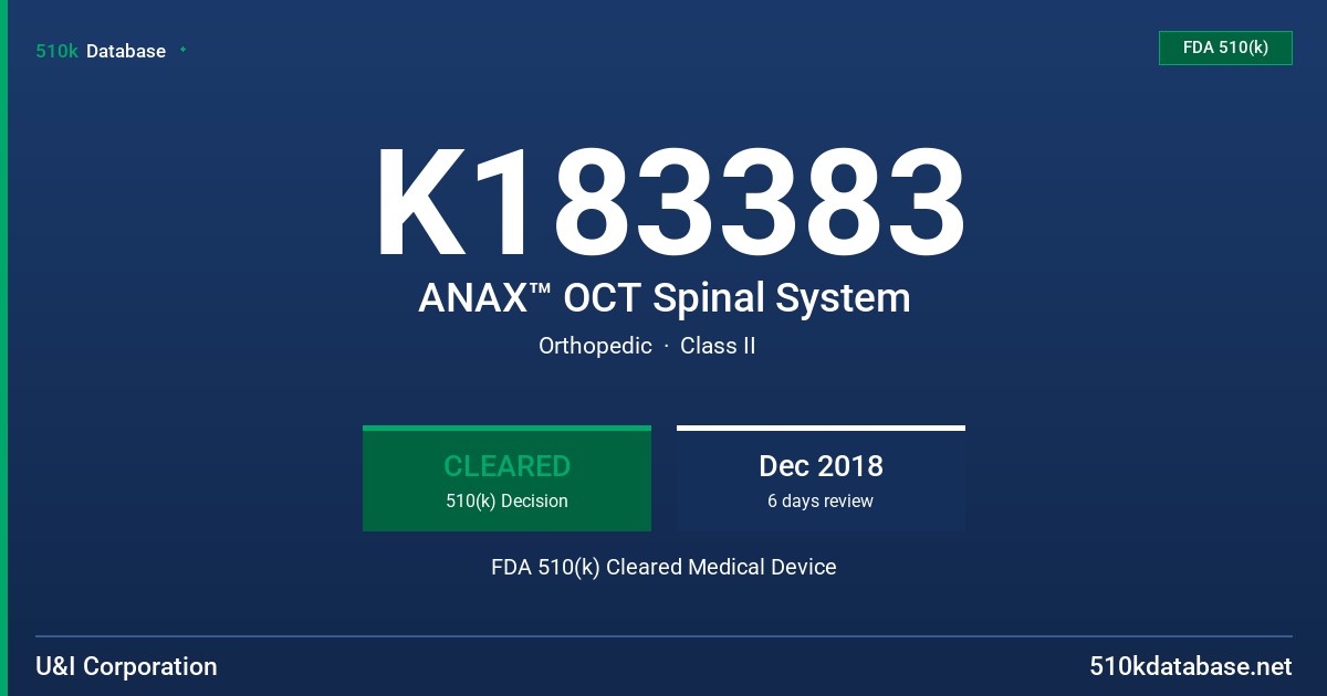 K183383 ANAX™ OCT Spinal System FDA 510(k) Cleared Medical Device