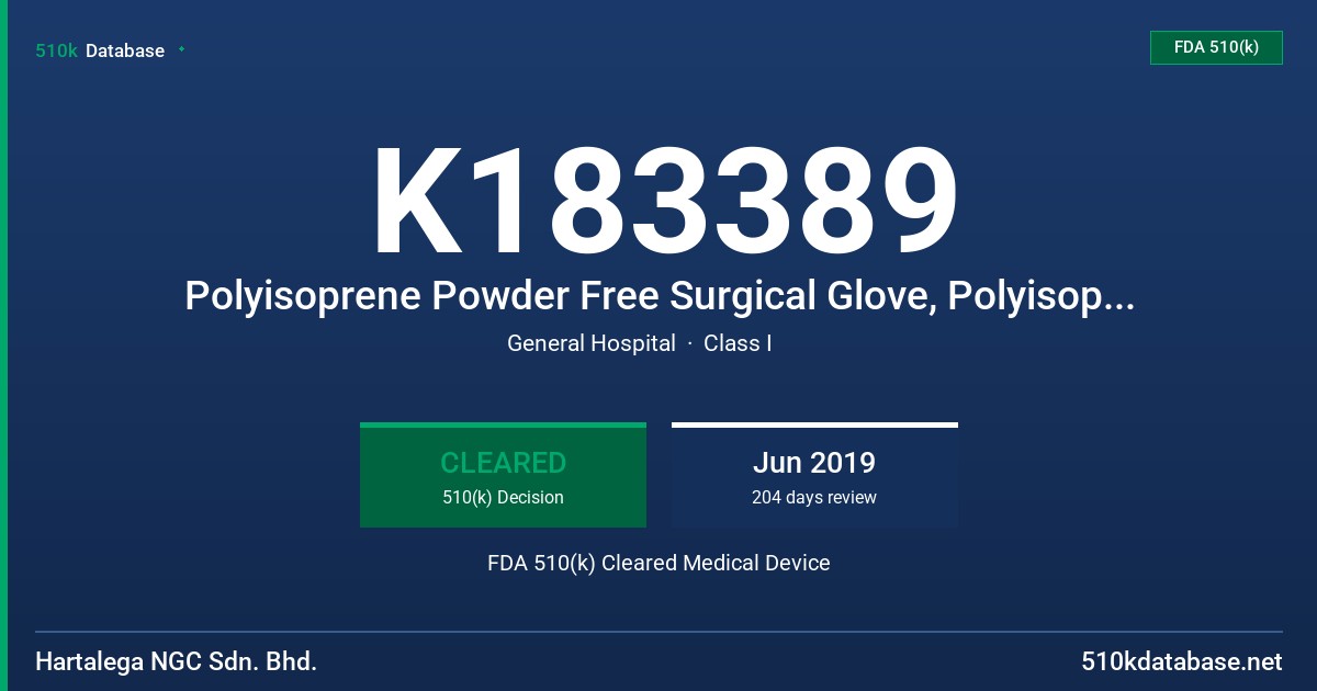 K183389 Polyisoprene Powder Free Surgical Glove, Polyisoprene Powder Free Surgical Underglove FDA 510(k) Cleared Medical Device