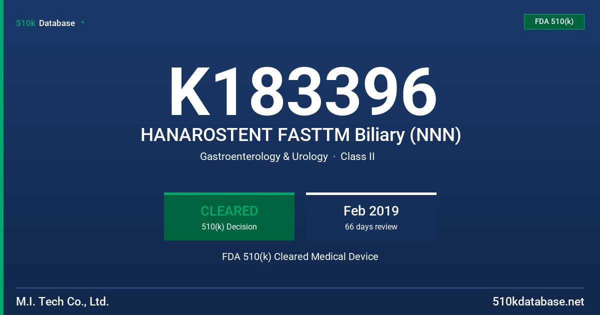 K183396 HANAROSTENT FASTTM Biliary (NNN) FDA 510(k) Cleared Medical Device