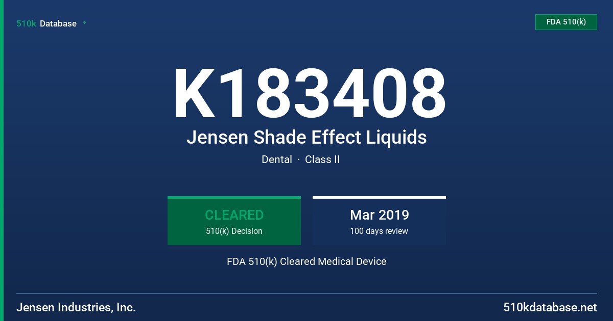 K183408 Jensen Shade Effect Liquids FDA 510(k) Cleared Medical Device