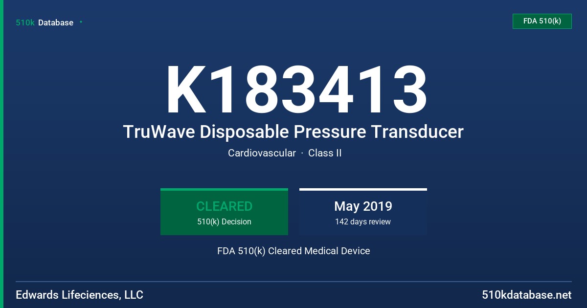 K183413 TruWave Disposable Pressure Transducer FDA 510(k) Cleared Medical Device