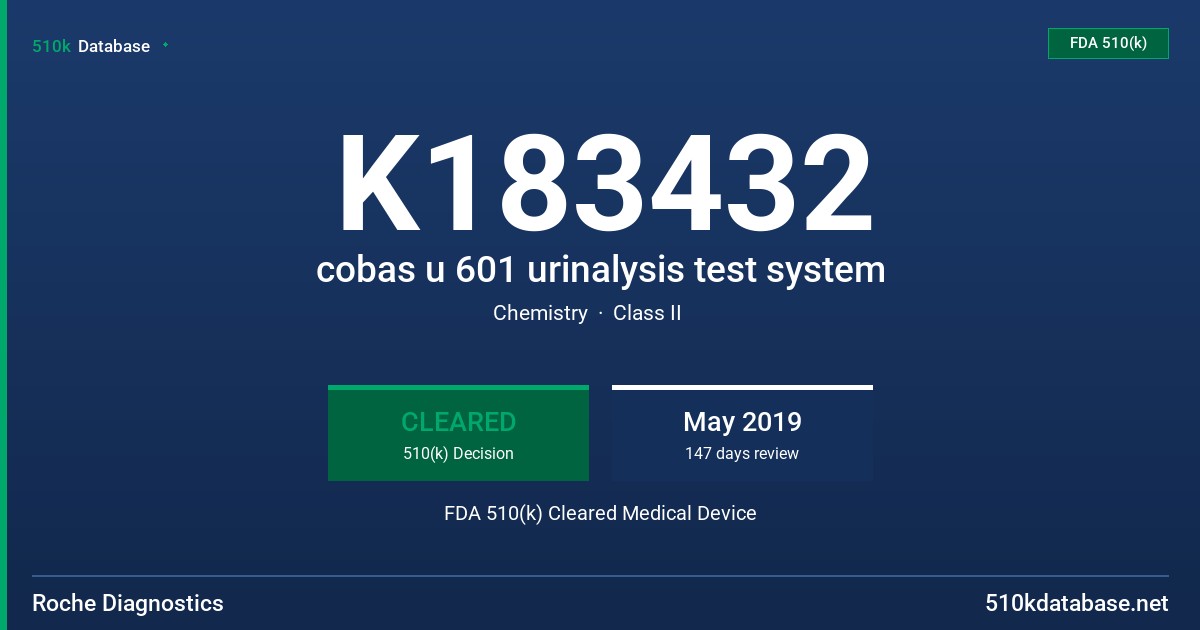 K183432 cobas u 601 urinalysis test system FDA 510(k) Cleared Medical Device