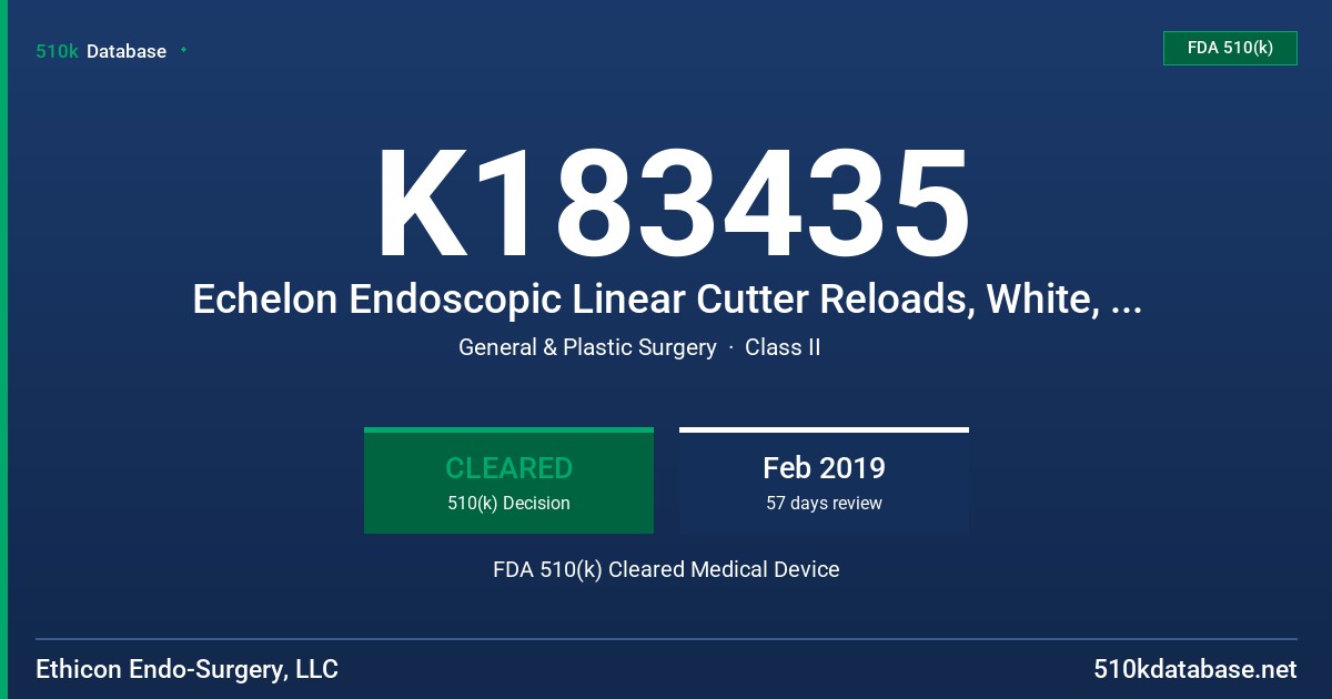 K183435 Echelon Endoscopic Linear Cutter Reloads, White, Blue, Gold, Green and Black FDA 510(k) Cleared Medical Device