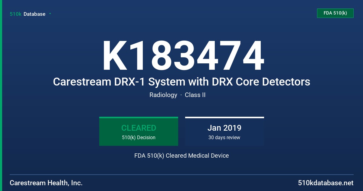 K183474 Carestream DRX-1 System with DRX Core Detectors FDA 510(k) Cleared Medical Device