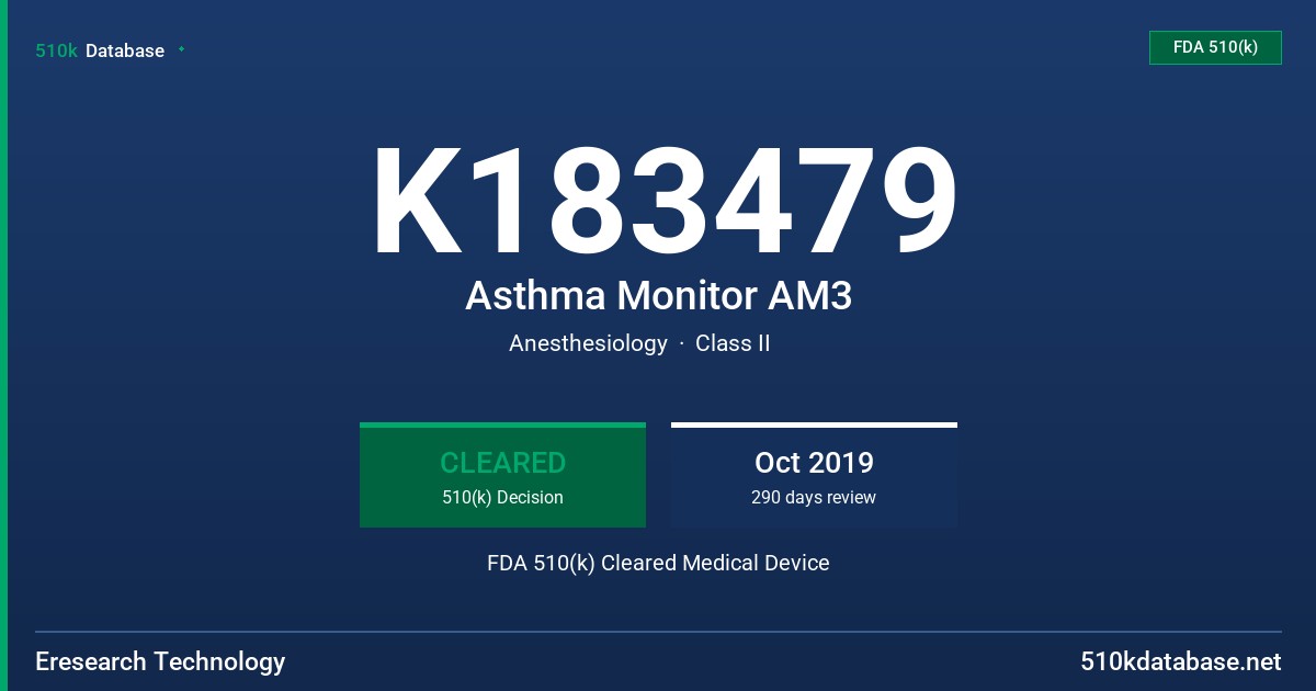 K183479 Asthma Monitor AM3 FDA 510(k) Cleared Medical Device