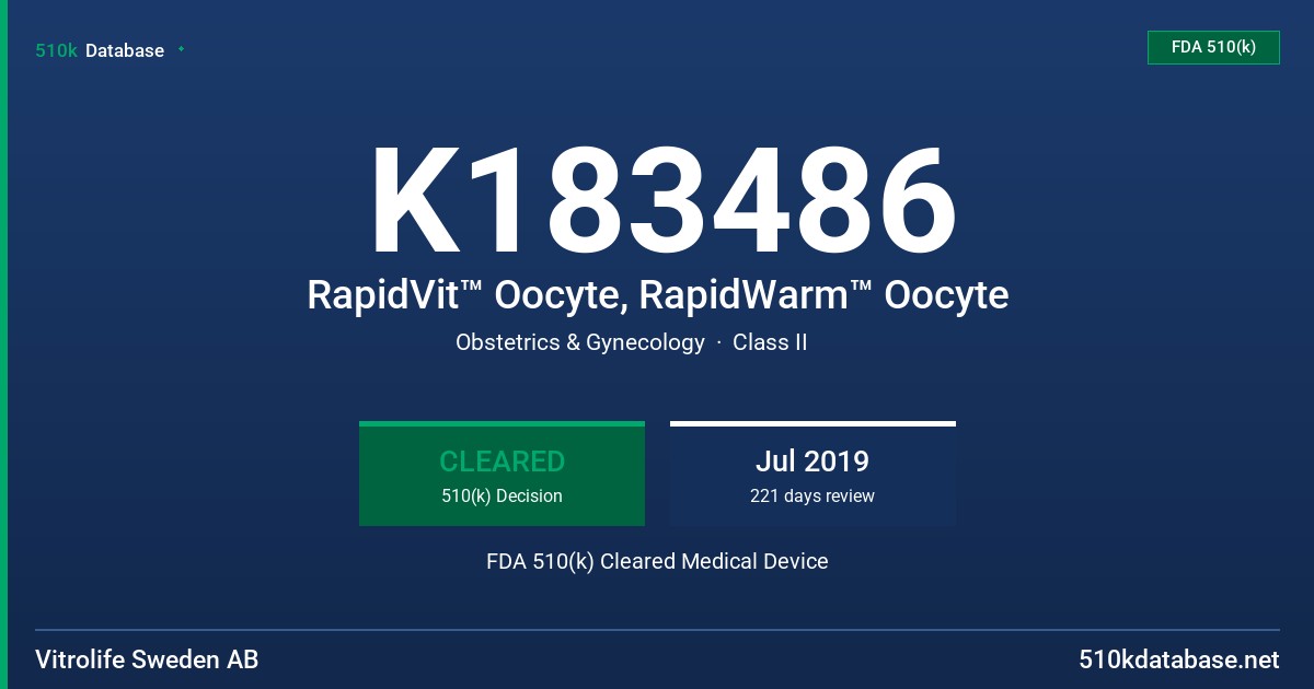 K183486 RapidVit™ Oocyte, RapidWarm™ Oocyte FDA 510(k) Cleared Medical Device