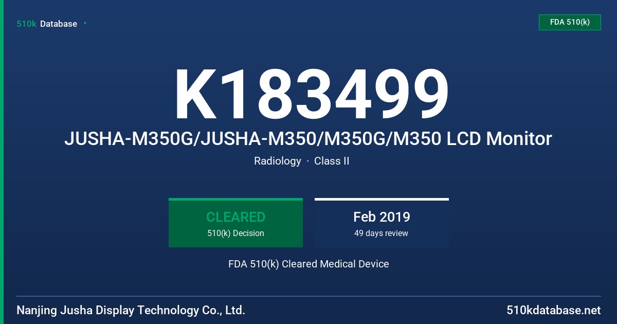 K183499 JUSHA-M350G/JUSHA-M350/M350G/M350 LCD Monitor FDA 510(k) Cleared Medical Device