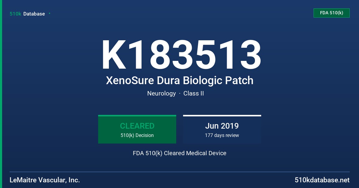 K183513 XenoSure Dura Biologic Patch FDA 510(k) Cleared Medical Device