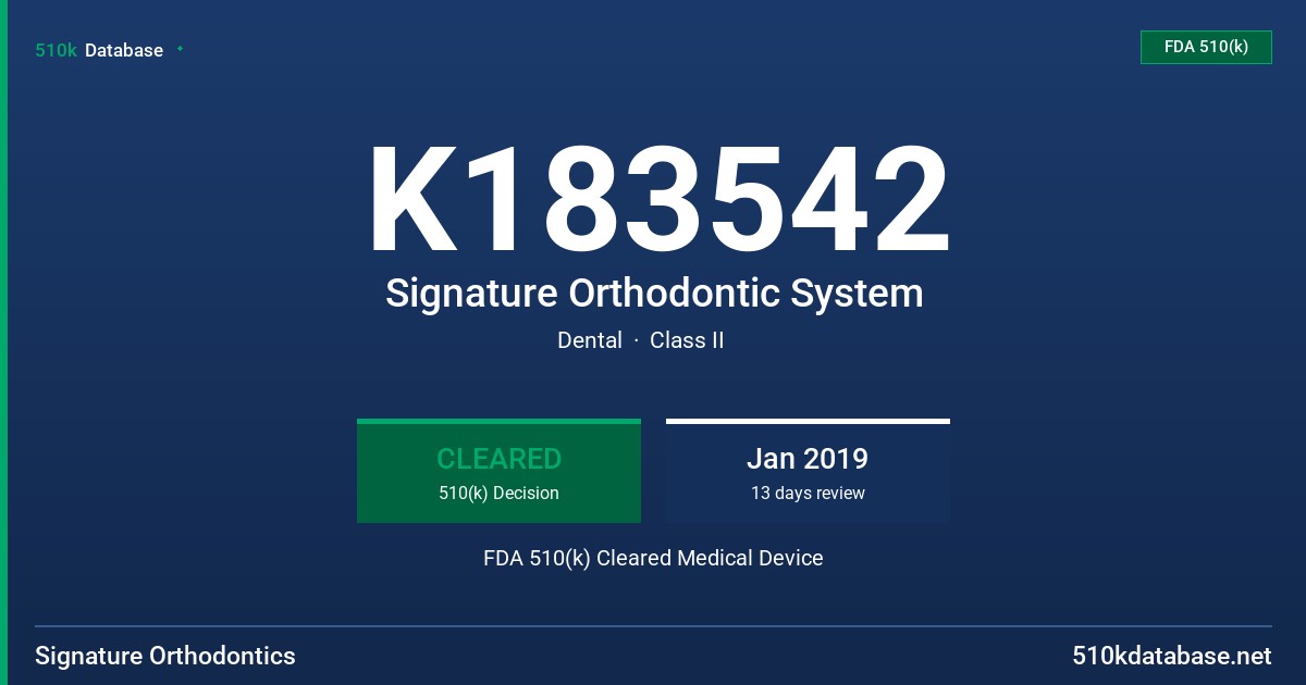 K183542 Signature Orthodontic System FDA 510(k) Cleared Medical Device
