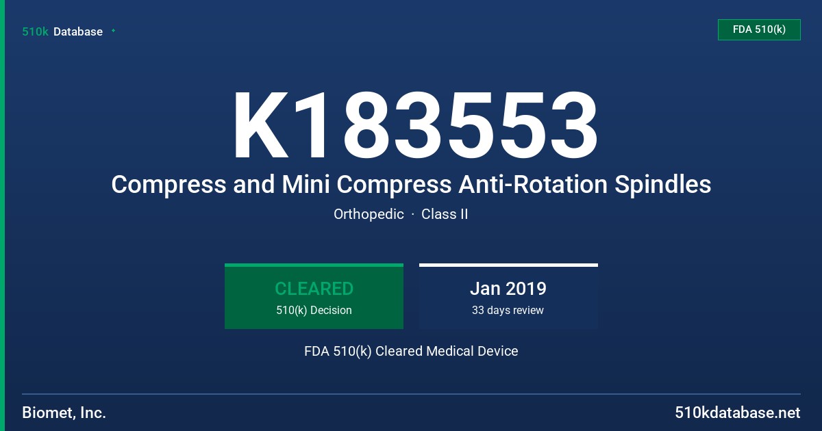 K183553 Compress and Mini Compress Anti-Rotation Spindles FDA 510(k) Cleared Medical Device