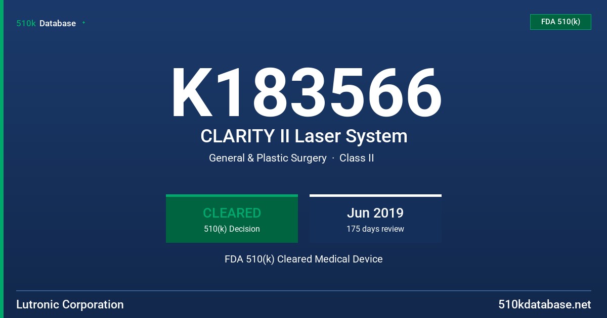 K183566 CLARITY II Laser System FDA 510(k) Cleared Medical Device