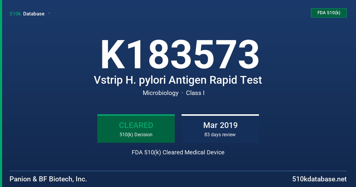 K183573 Vstrip H. pylori Antigen Rapid Test FDA 510(k) Cleared Medical Device