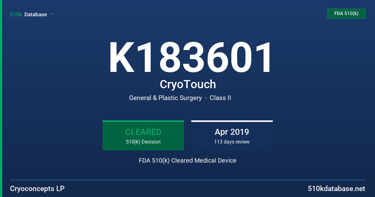 K183601 CryoTouch FDA 510(k) Cleared Medical Device