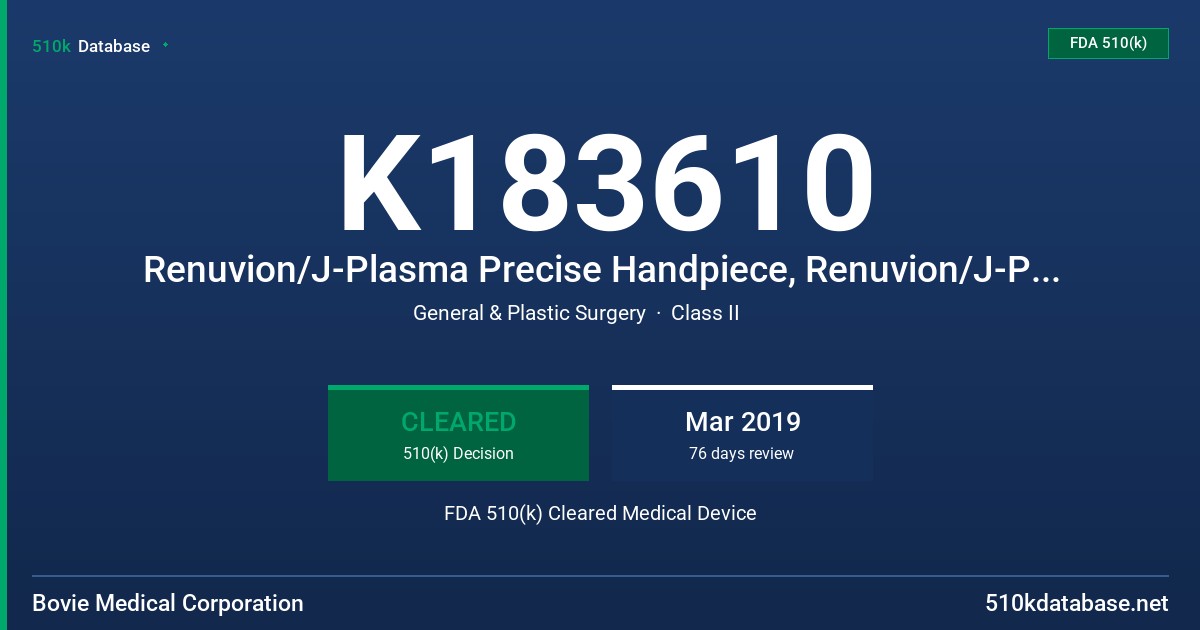 K183610 Renuvion/J-Plasma Precise Handpiece, Renuvion/J-Plasma Precise Open handpieces, Renuvion/J-Plasma Precise Open handpieces FDA 510(k) Cleared Medical Device