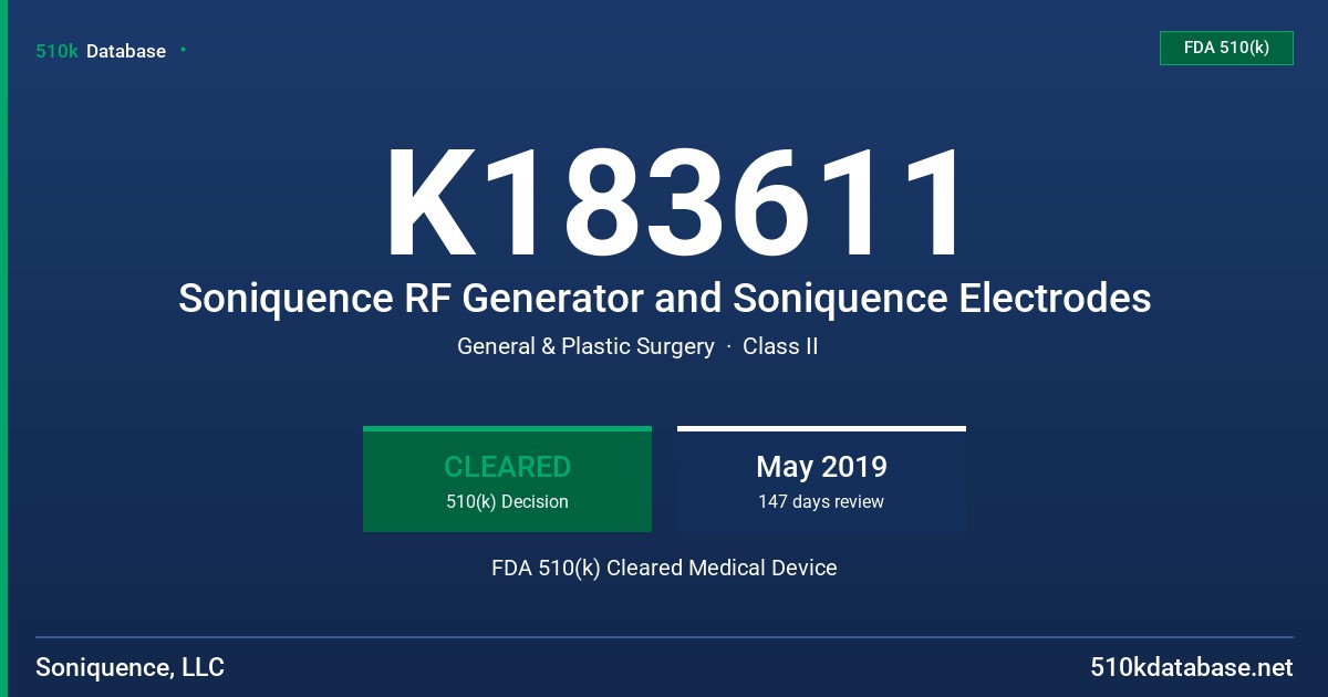 K183611 Soniquence RF Generator and Soniquence Electrodes FDA 510(k) Cleared Medical Device