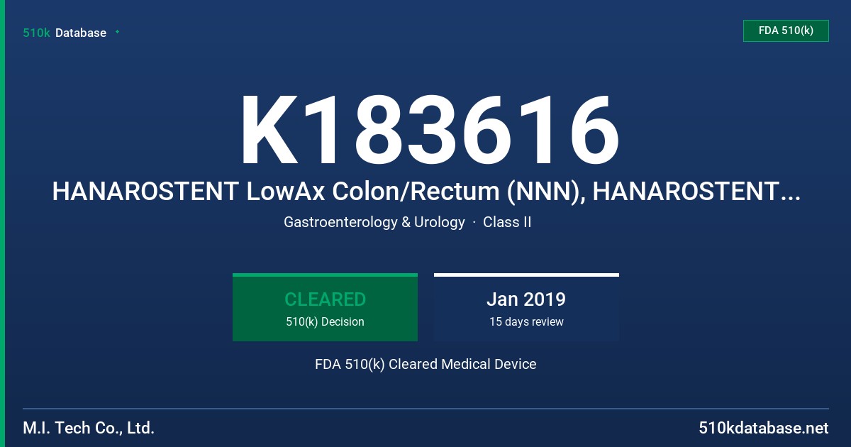 K183616 HANAROSTENT LowAx Colon/Rectum (NNN), HANAROSTENT LowAx Duodenum/Pylorus (NNN) FDA 510(k) Cleared Medical Device
