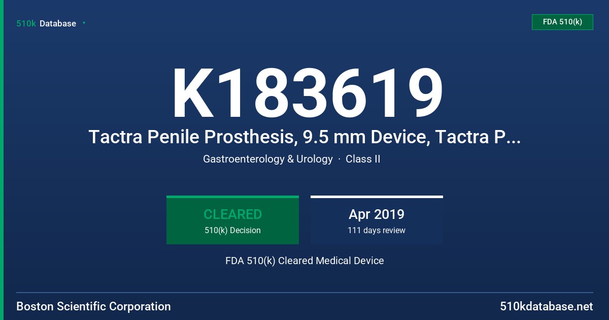K183619 Tactra Penile Prosthesis, 9.5 mm Device, Tactra Penile Prosthesis, 11 mm Device, Tactra Penile Prosthesis, 13 mm Device FDA 510(k) Cleared Medical Device