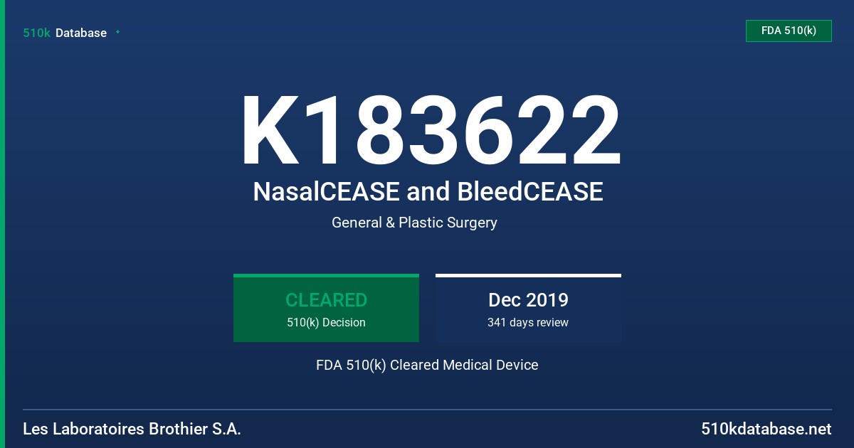 K183622 NasalCEASE and BleedCEASE FDA 510(k) Cleared Medical Device