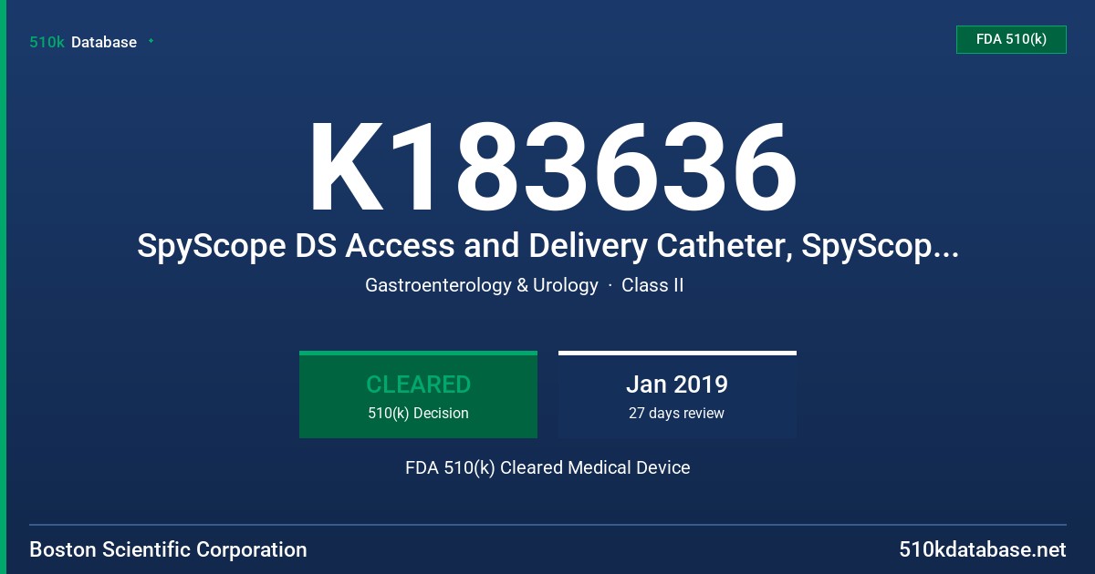 K183636 SpyScope DS Access and Delivery Catheter, SpyScope DS II Access and Delivery Catheter, SpyGlass DS Digital Controller FDA 510(k) Cleared Medical Device