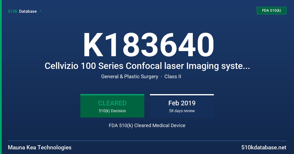 K183640 Cellvizio 100 Series Confocal laser Imaging systems and their Confocal Miniprobes FDA 510(k) Cleared Medical Device