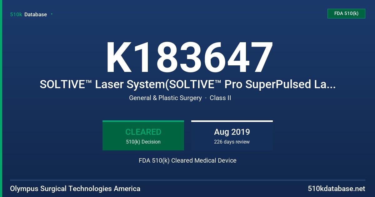 K183647 SOLTIVE™ Laser System(SOLTIVE™ Pro SuperPulsed Laser, SOLTIVE™ Premium SuperPulsed Laser, SOLTIVE™Laser Fibers, and Accessories) FDA 510(k) Cleared Medical Device