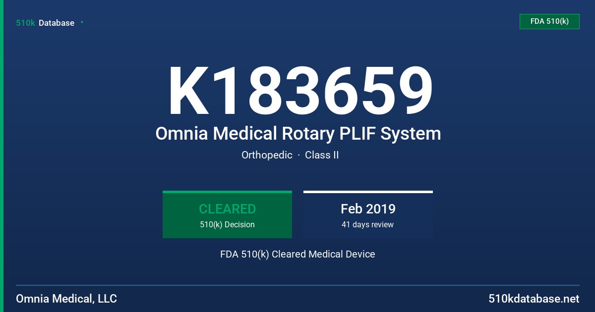 K183659 Omnia Medical Rotary PLIF System FDA 510(k) Cleared Medical Device