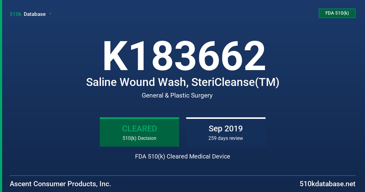 K183662 Saline Wound Wash, SteriCleanse(TM) FDA 510(k) Cleared Medical Device
