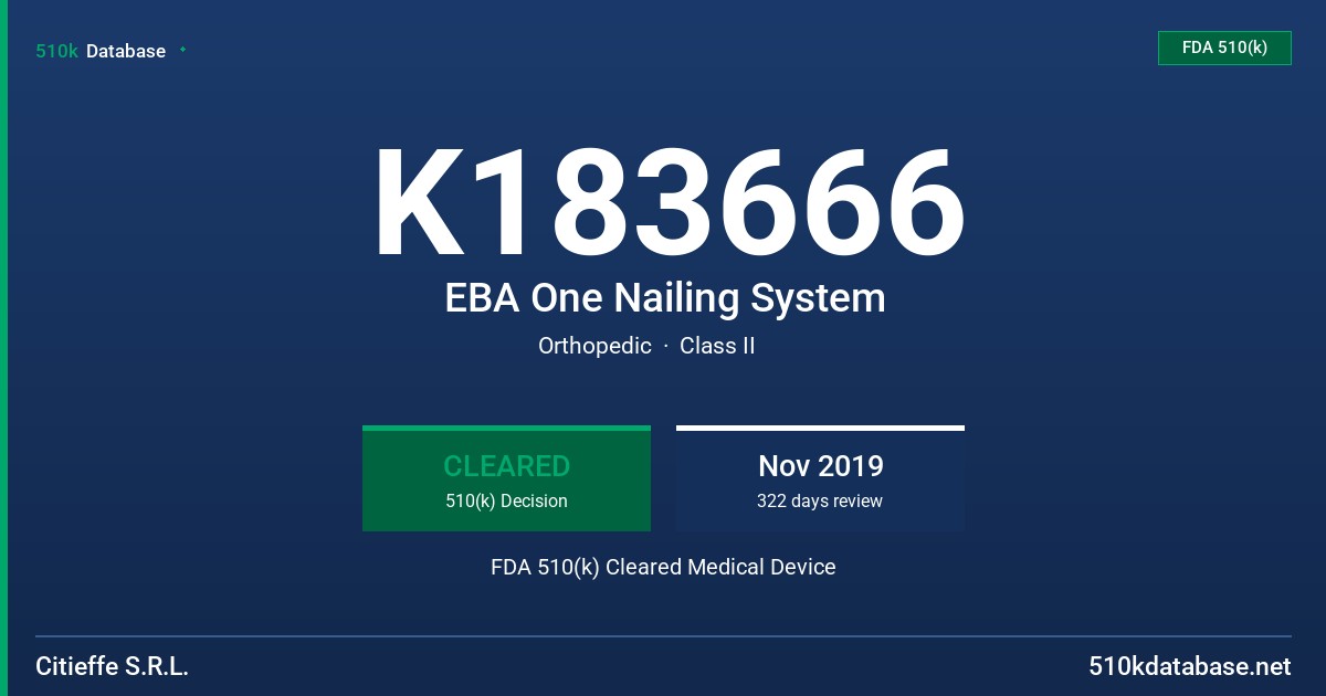 K183666 EBA One Nailing System FDA 510(k) Cleared Medical Device
