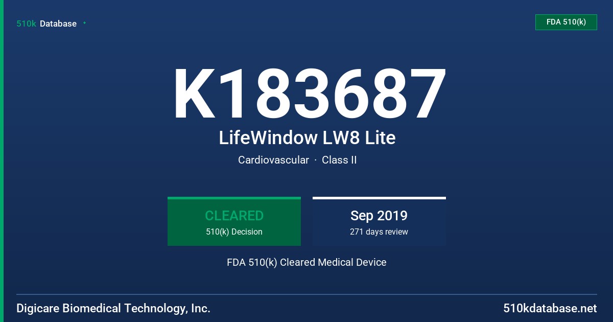 K183687 LifeWindow LW8 Lite FDA 510(k) Cleared Medical Device