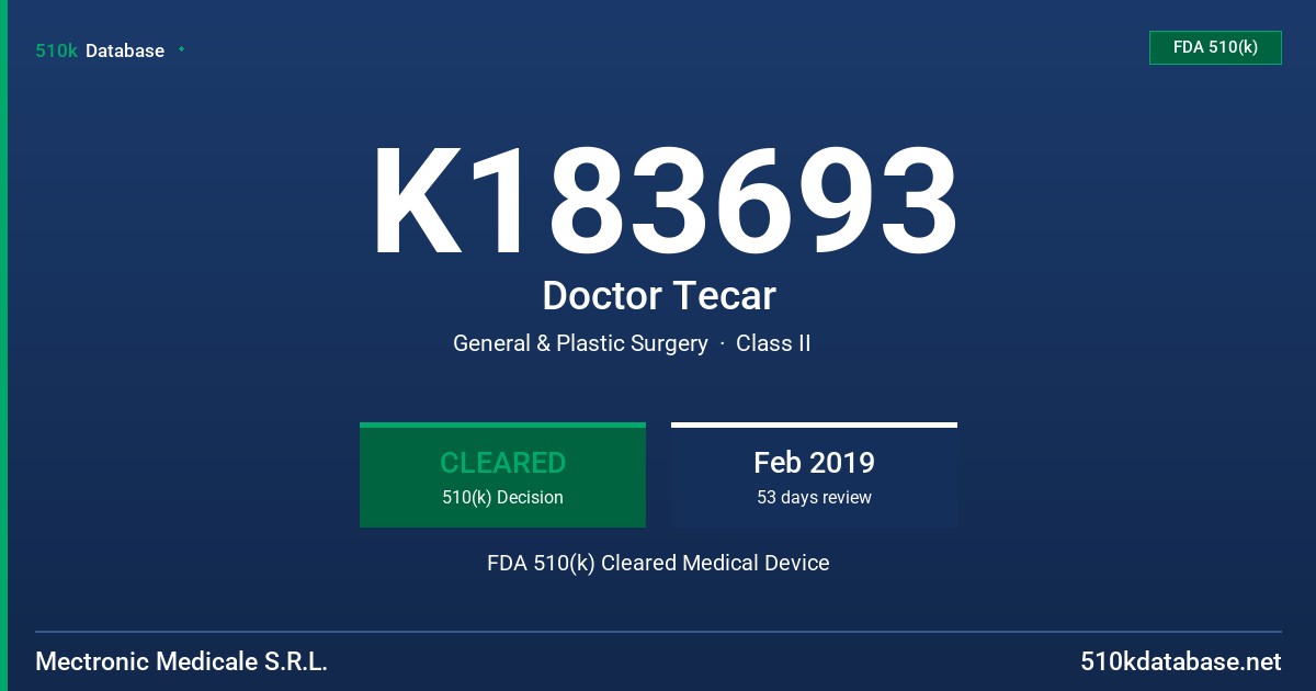 K183693 Doctor Tecar FDA 510(k) Cleared Medical Device
