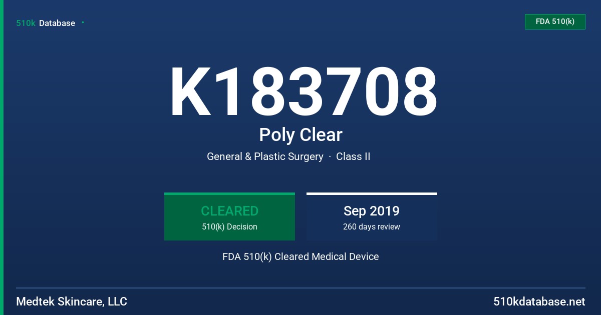 K183708 Poly Clear FDA 510(k) Cleared Medical Device