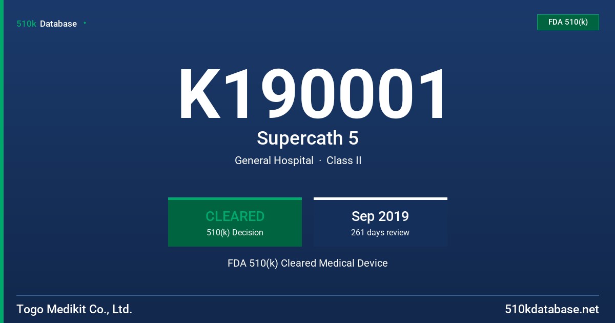 K190001 Supercath 5 FDA 510(k) Cleared Medical Device