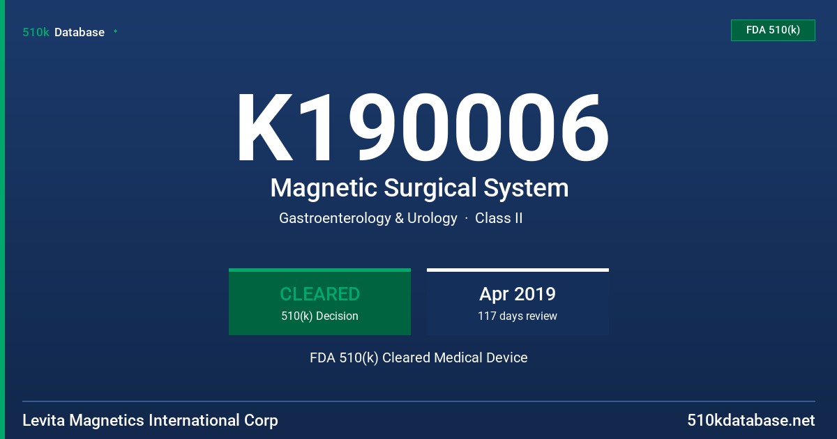 K190006 Magnetic Surgical System FDA 510(k) Cleared Medical Device