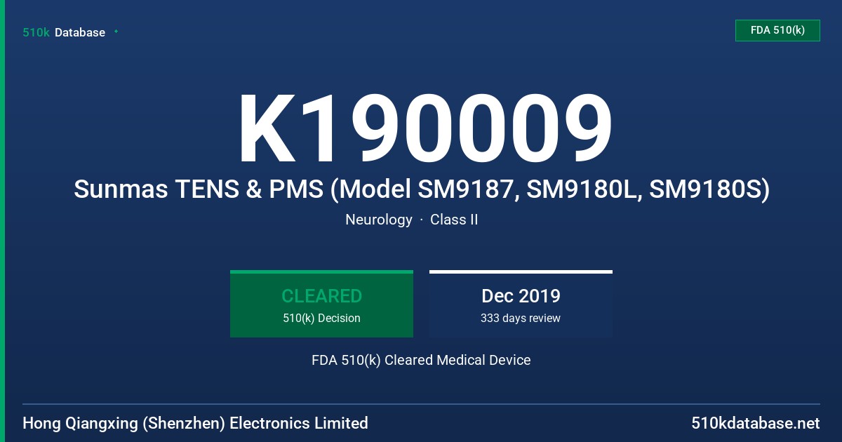 K190009 Sunmas TENS & PMS (Model SM9187, SM9180L, SM9180S) FDA 510(k) Cleared Medical Device