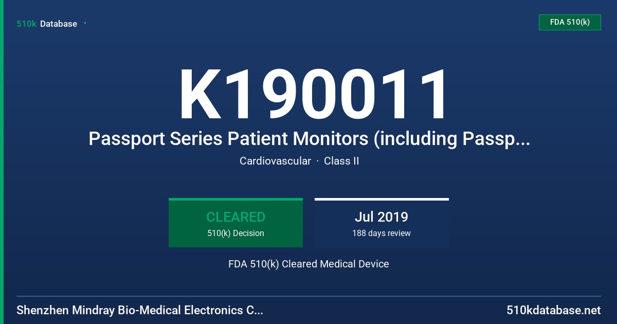 K190011 Passport Series Patient Monitors (including Passport 17m, Passport 12m and T1) FDA 510(k) Cleared Medical Device